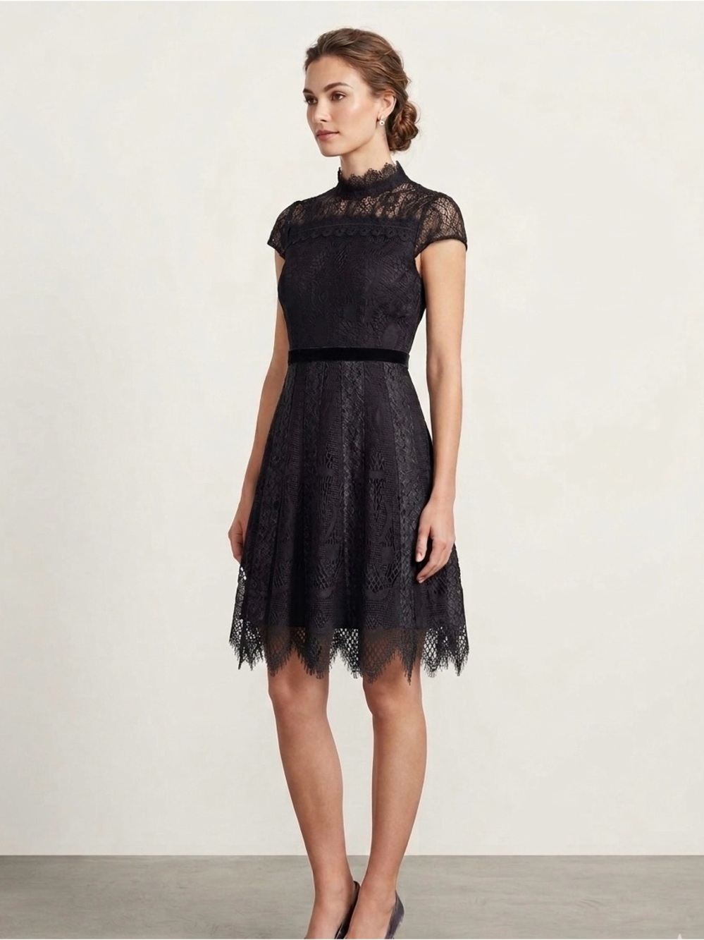 NWT Foxiedox Maisie Black Lace Cocktail Dress Mock Neck  Size 2